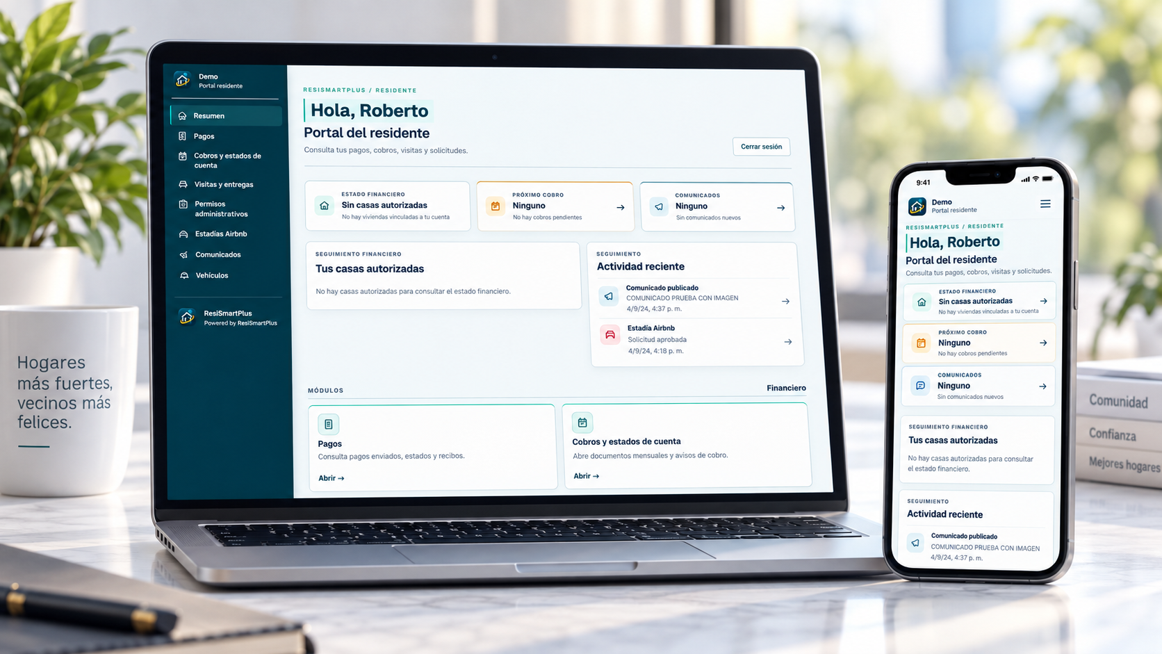 Representación visual de funciones del portal del residente